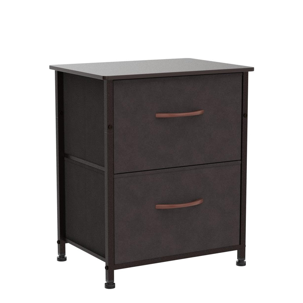 Somdot Nightstand with 2 Drawers, Small Bedside Table with Removable Fabric Bins for Bedroom, Nursery & Living Room - Sturdy Steel Frame, Wood Top, Ash Grey