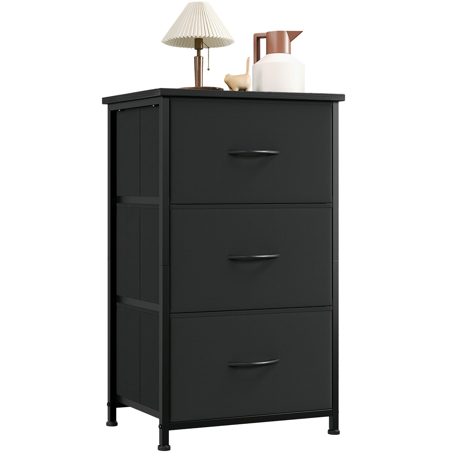Somdot Nightstand, 3 Drawer Dresser for Bedroom, Bedside Table Night Stand End Table with Fabric Bins for Bedroom Closet Dorm,Black