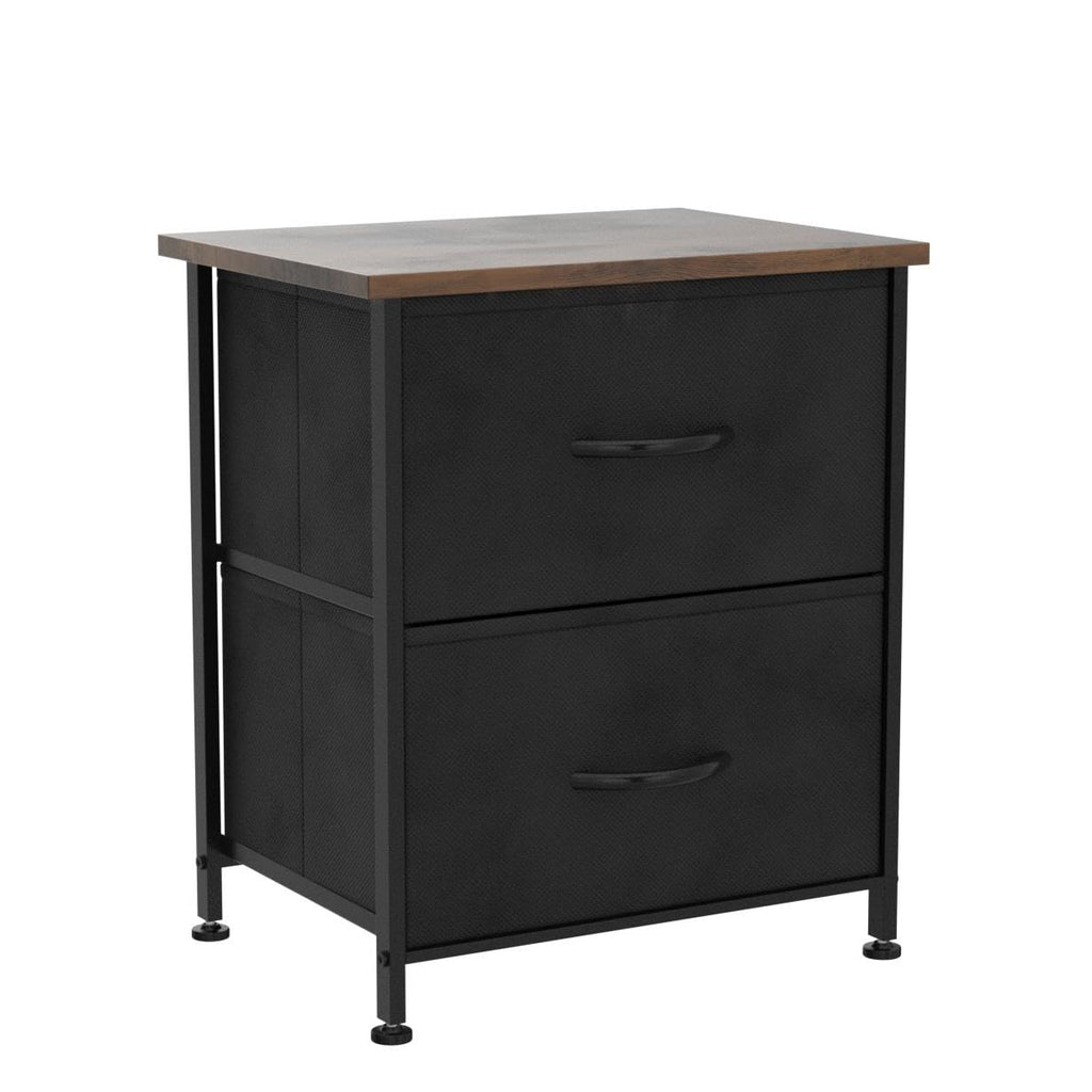 Somdot Nightstand with 2 Drawers, Small Bedside Table with Removable Fabric Bins for Bedroom, Nursery & Living Room - Sturdy Steel Frame, Wood Top, Ash Grey