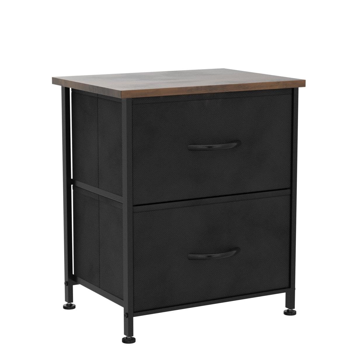 Somdot Nightstand with 2 Drawers, Small Bedside Table with Removable Fabric Bins for Bedroom, Nursery & Living Room - Sturdy Steel Frame, Wood Top, Ash Grey