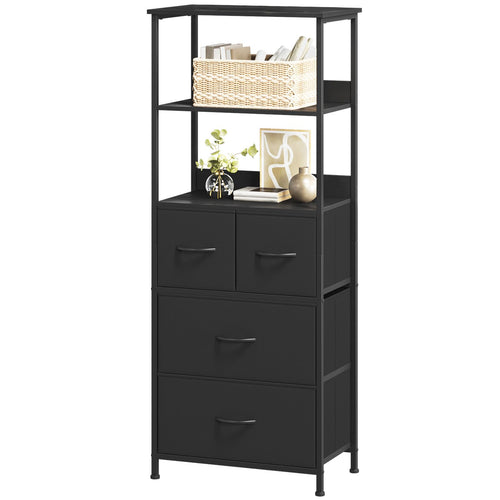 Somdot 5 Tier Bookshelf,Tall Bookcase with 3 Fabric Drawers,Storage Wood Shelf and Metal Frame,Shelving Unit for Living Room,Office,Study,Black