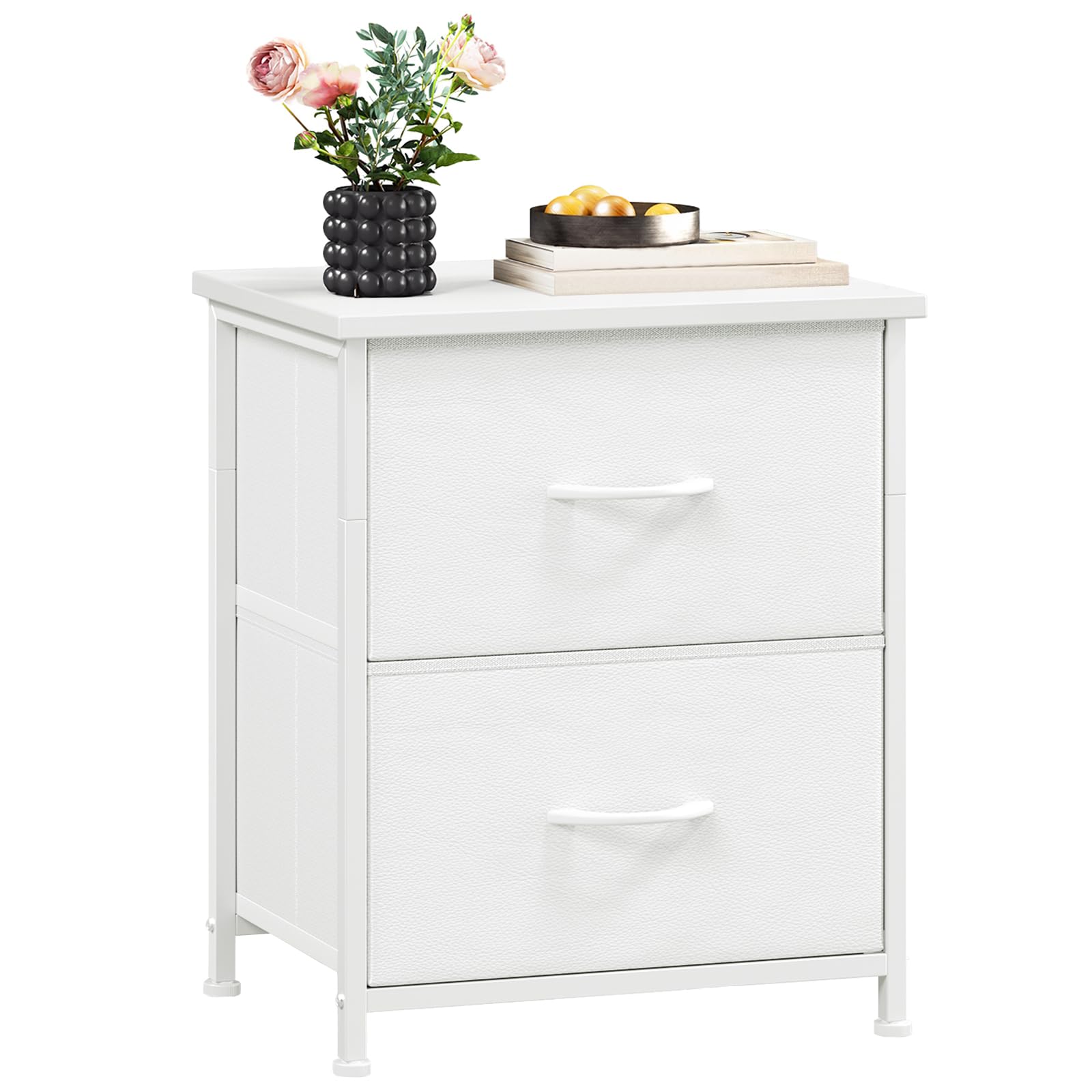 Somdot Nightstand with 2 Drawers, Small Bedside Table with Removable Fabric Bins for Bedroom, Nursery & Living Room - Sturdy Steel Frame, Wood Top, Ash Grey