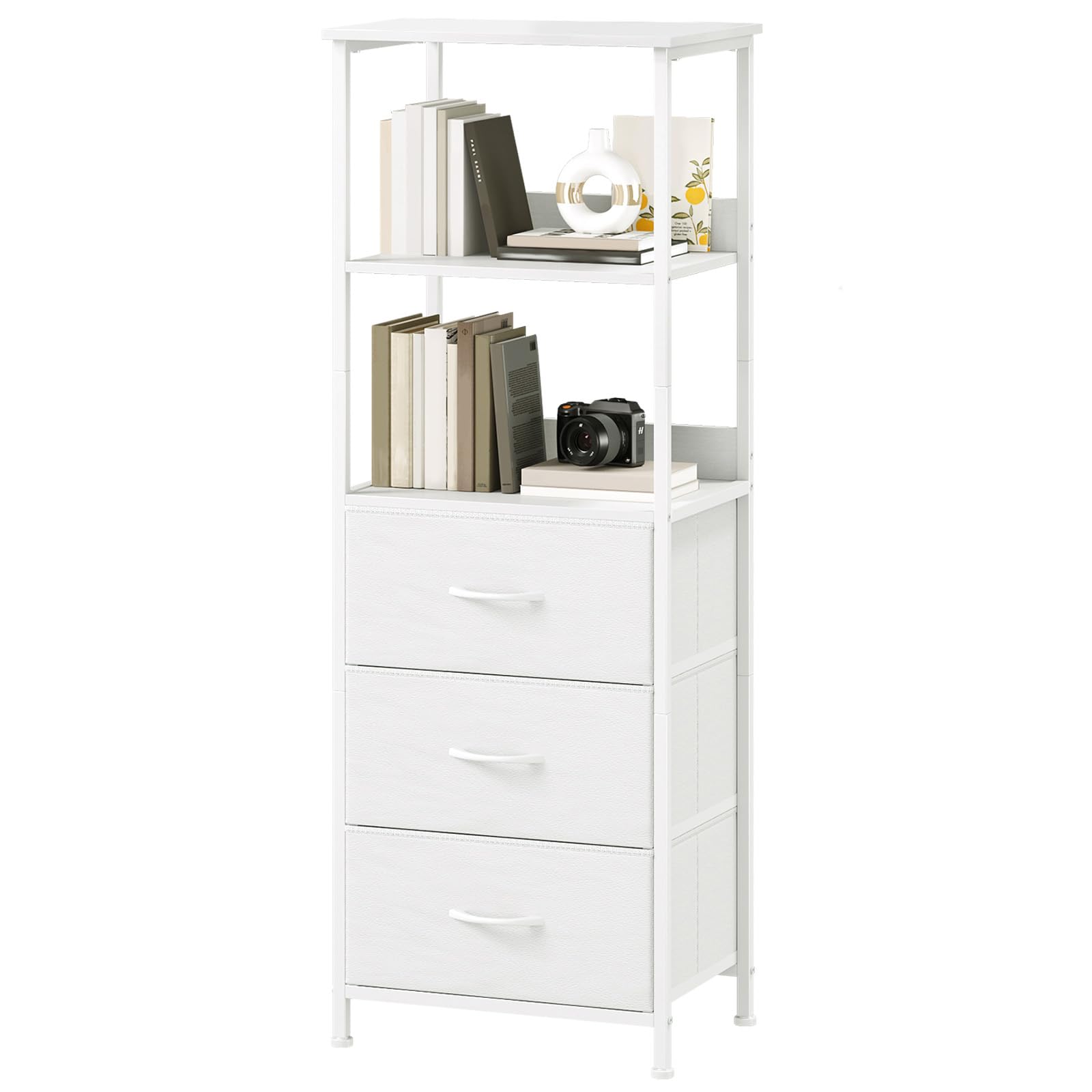 Somdot 5 Tier Bookshelf,Tall Bookcase with 3 Fabric Drawers,Storage Wood Shelf and Metal Frame,Shelving Unit for Living Room,Office,Study,Black