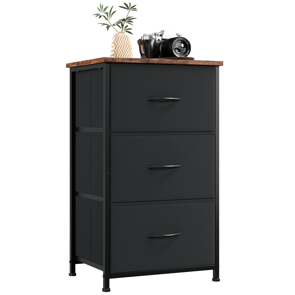 Somdot Nightstand, 3 Drawer Dresser for Bedroom, Bedside Table Night Stand End Table with Fabric Bins for Bedroom Closet Dorm,Black