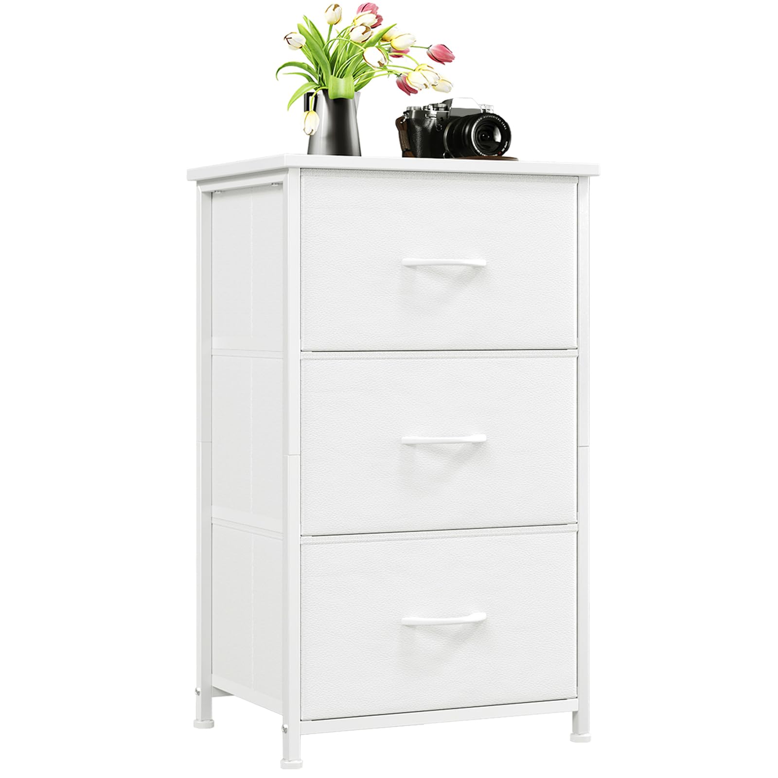 Somdot Nightstand, 3 Drawer Dresser for Bedroom, Bedside Table Night Stand End Table with Fabric Bins for Bedroom Closet Dorm,Black