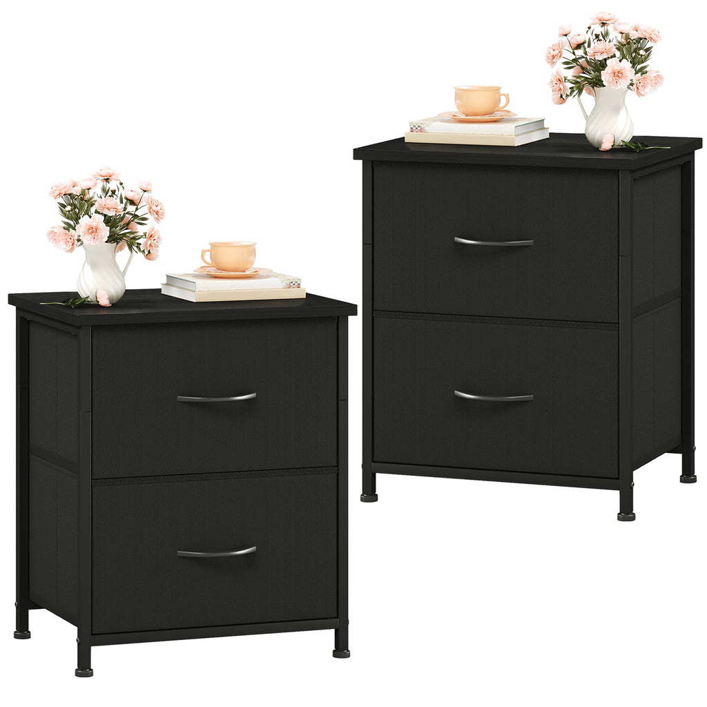 Somdot Nightstand with 2 Drawers, Small Bedside Table with Removable Fabric Bins for Bedroom, Nursery & Living Room - Sturdy Steel Frame, Wood Top, Ash Grey