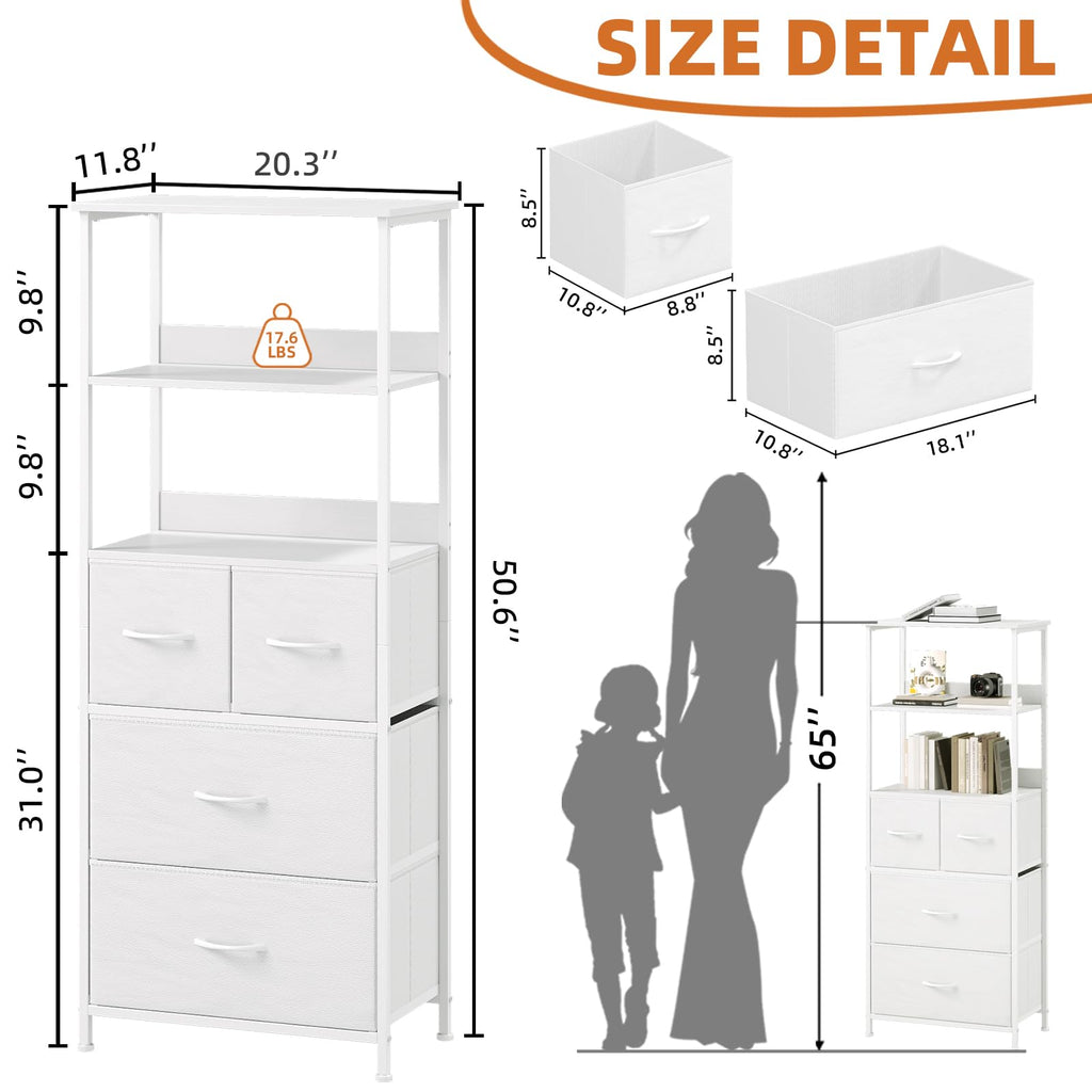 Somdot 5 Tier Bookshelf,Tall Bookcase with 3 Fabric Drawers,Storage Wood Shelf and Metal Frame,Shelving Unit for Living Room,Office,Study,Black