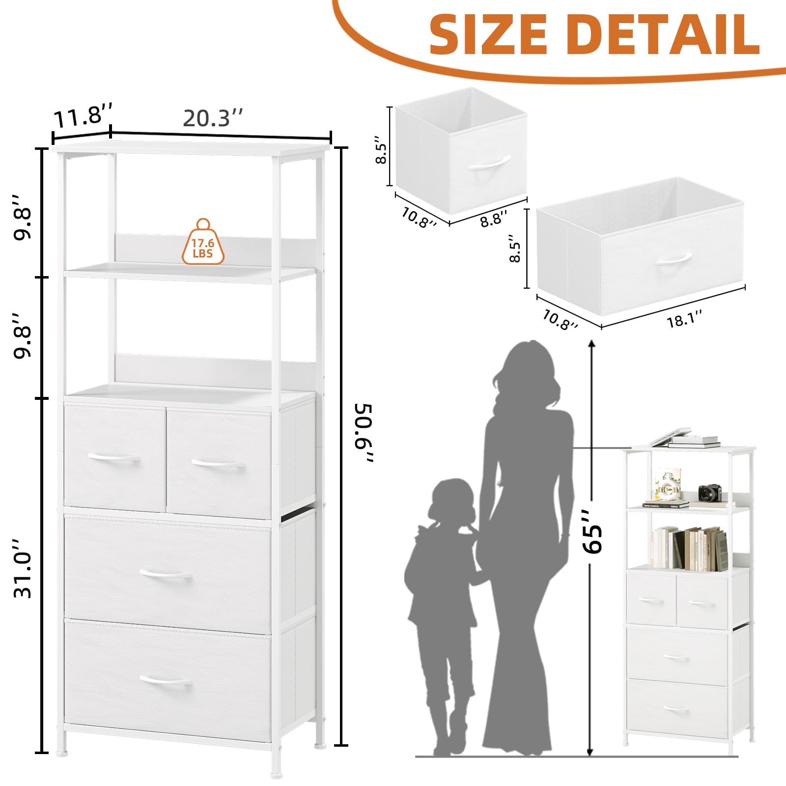 Somdot 5 Tier Bookshelf,Tall Bookcase with 3 Fabric Drawers,Storage Wood Shelf and Metal Frame,Shelving Unit for Living Room,Office,Study,Black