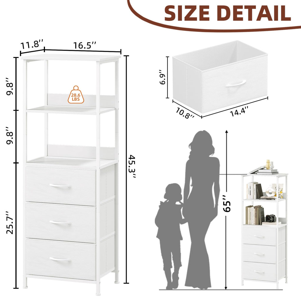 Somdot 5 Tier Bookshelf,Tall Bookcase with 3 Fabric Drawers,Storage Wood Shelf and Metal Frame,Shelving Unit for Living Room,Office,Study,Black