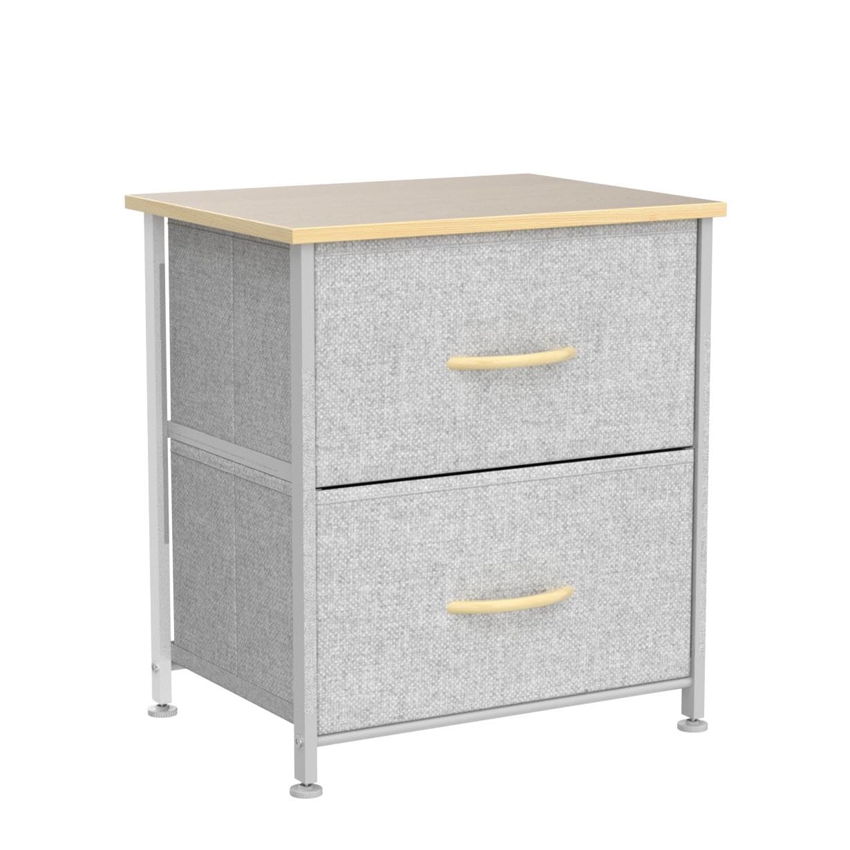 Somdot Nightstand with 2 Drawers, Small Bedside Table with Removable Fabric Bins for Bedroom, Nursery & Living Room - Sturdy Steel Frame, Wood Top, Ash Grey