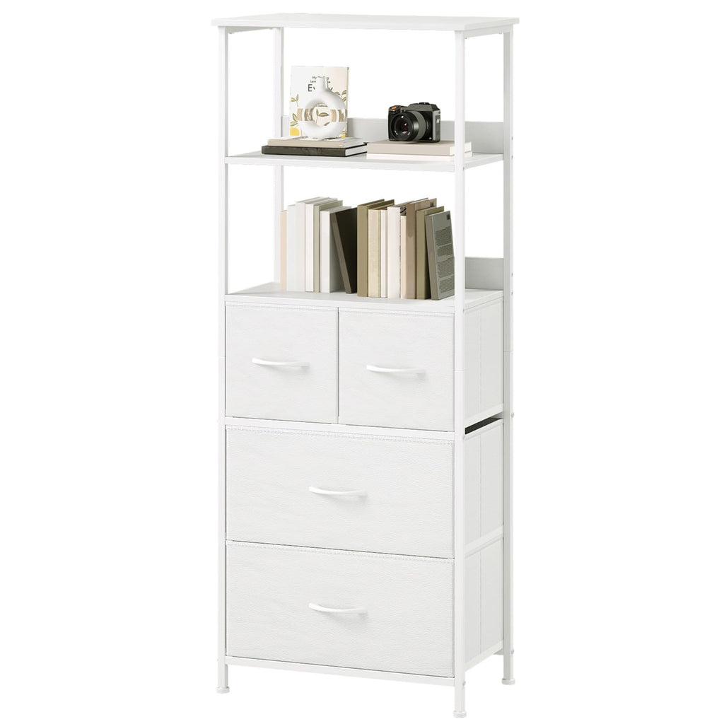 Somdot 5 Tier Bookshelf,Tall Bookcase with 3 Fabric Drawers,Storage Wood Shelf and Metal Frame,Shelving Unit for Living Room,Office,Study,Black