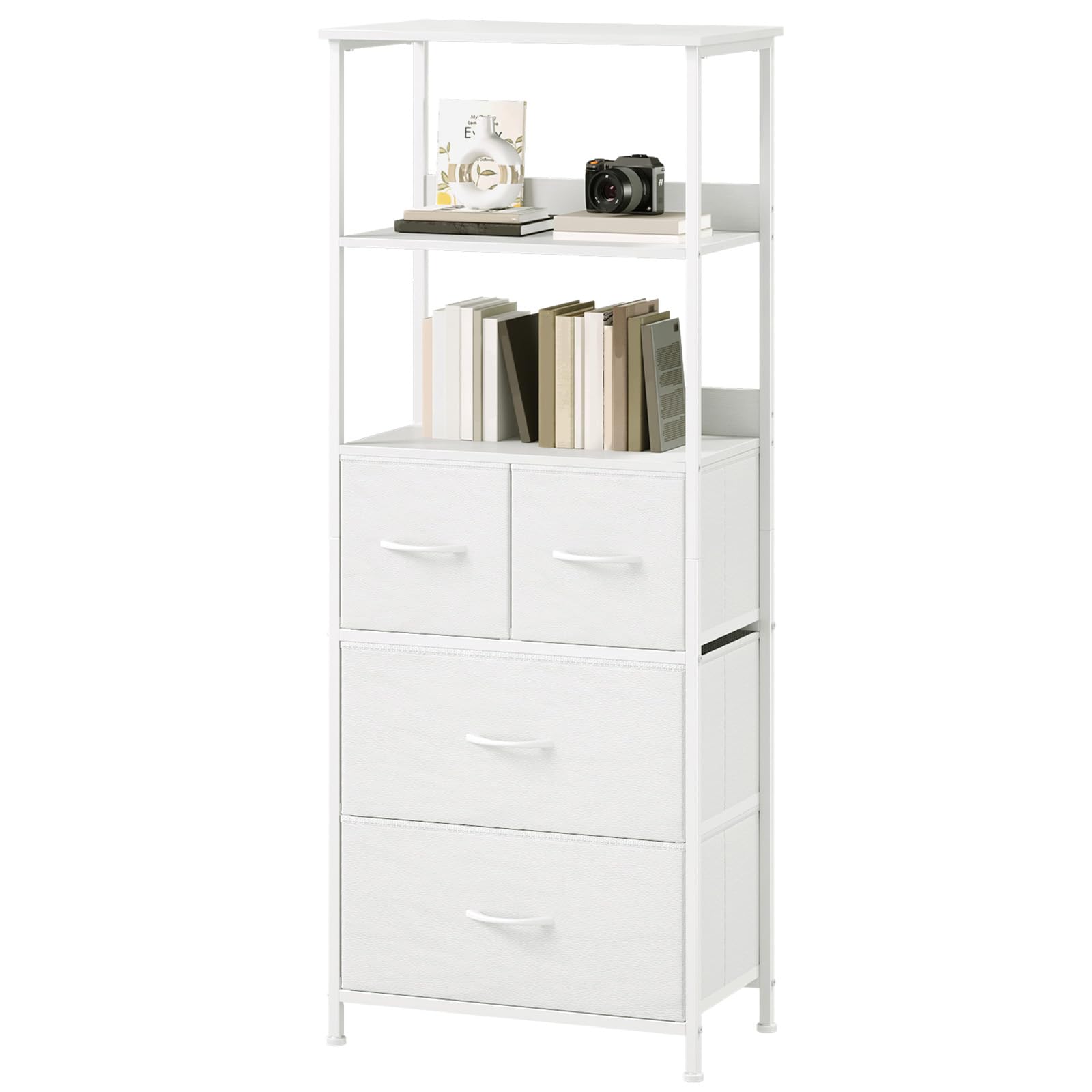 Somdot 5 Tier Bookshelf,Tall Bookcase with 3 Fabric Drawers,Storage Wood Shelf and Metal Frame,Shelving Unit for Living Room,Office,Study,Black