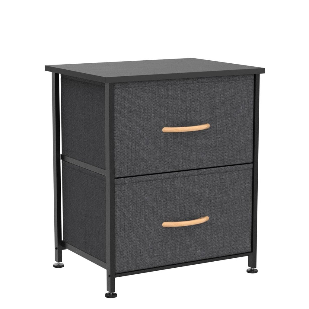 Somdot Nightstand with 2 Drawers, Small Bedside Table with Removable Fabric Bins for Bedroom, Nursery & Living Room - Sturdy Steel Frame, Wood Top, Ash Grey