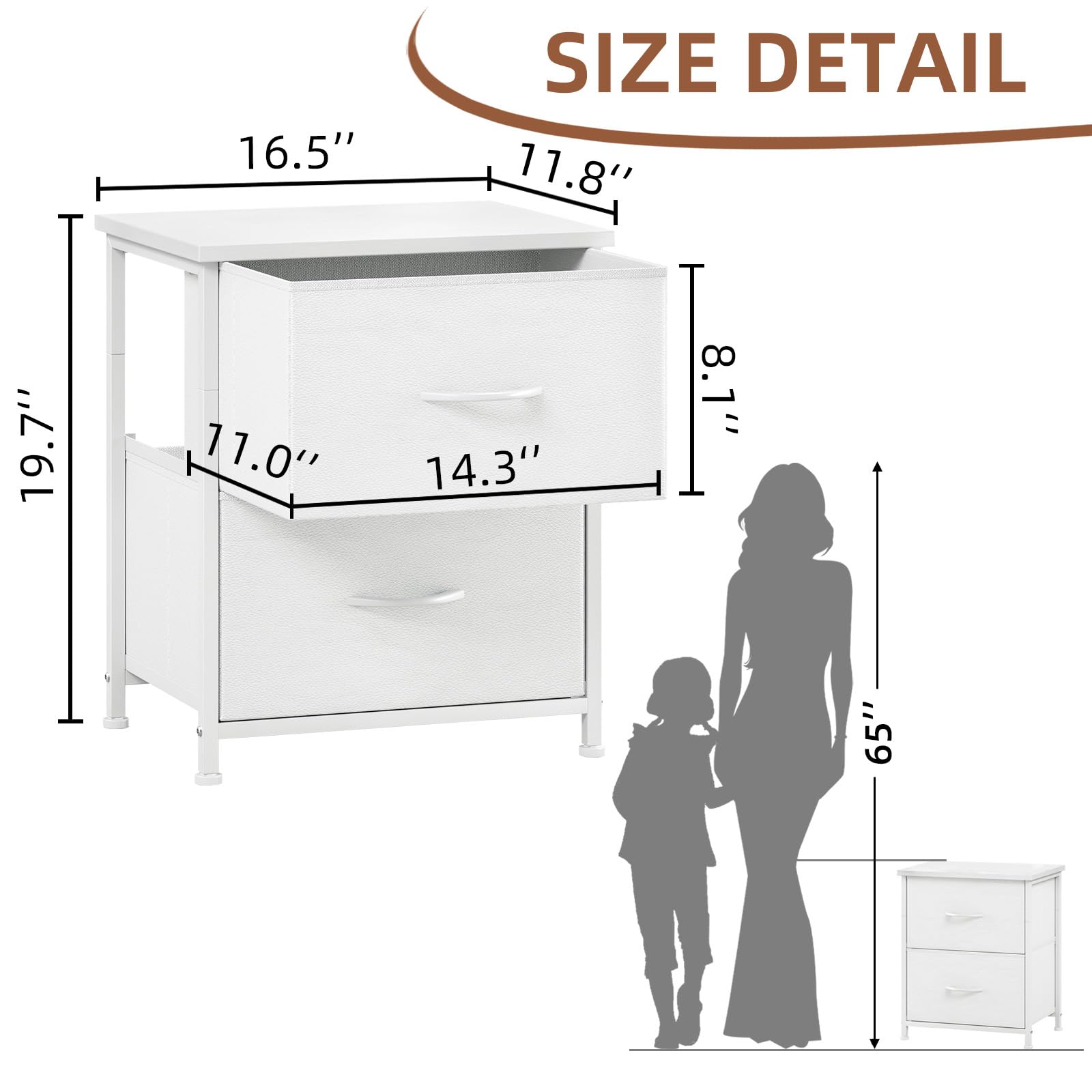 Somdot Nightstand with 2 Drawers, Small Bedside Table with Removable Fabric Bins for Bedroom, Nursery & Living Room - Sturdy Steel Frame, Wood Top, Ash Grey