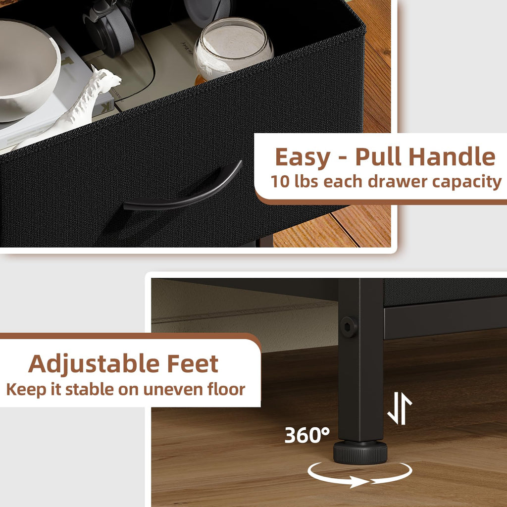 Somdot Nightstand, 3 Drawer Dresser for Bedroom, Bedside Table Night Stand End Table with Fabric Bins for Bedroom Closet Dorm,Black