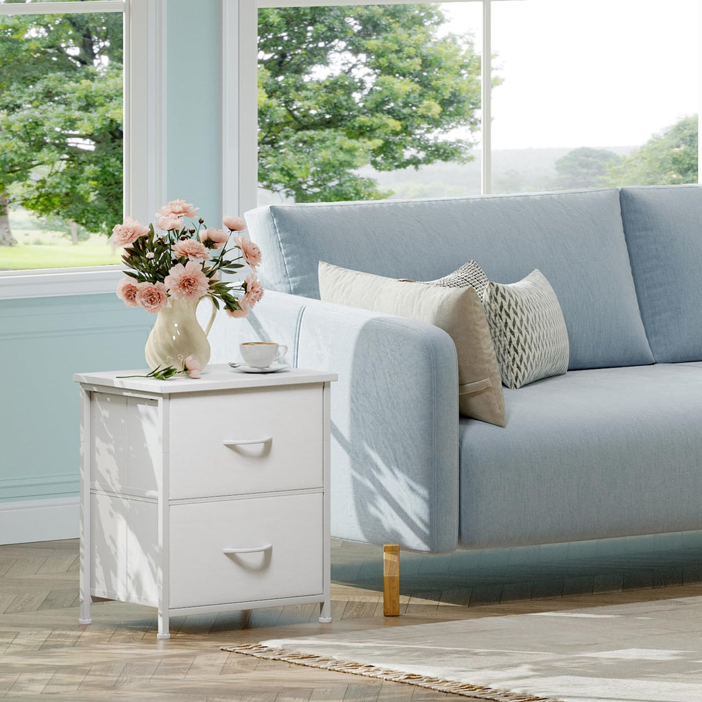 Somdot Nightstand with 2 Drawers, Small Bedside Table with Removable Fabric Bins for Bedroom, Nursery & Living Room - Sturdy Steel Frame, Wood Top, Ash Grey
