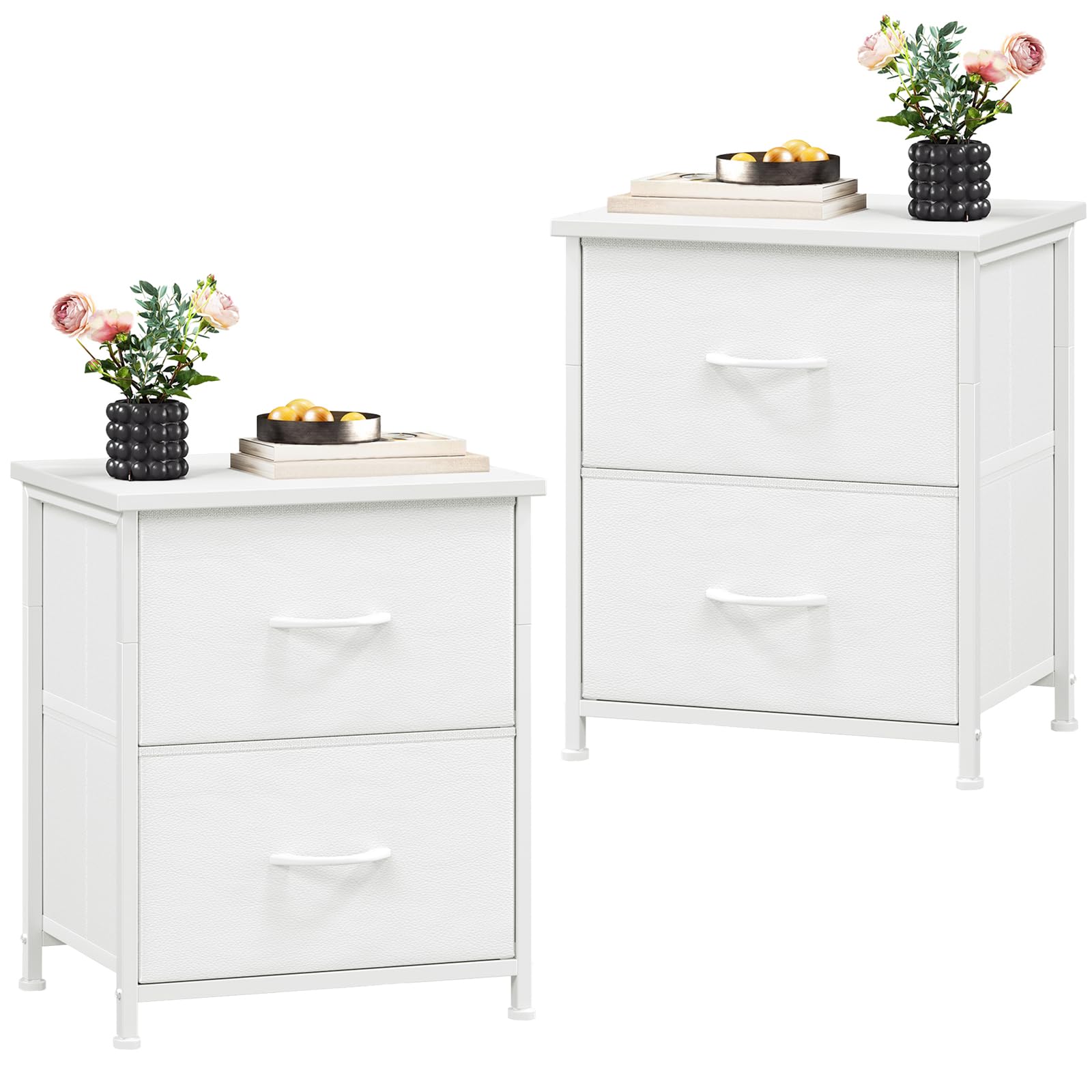 Somdot Nightstand with 2 Drawers, Small Bedside Table with Removable Fabric Bins for Bedroom, Nursery & Living Room - Sturdy Steel Frame, Wood Top, Ash Grey