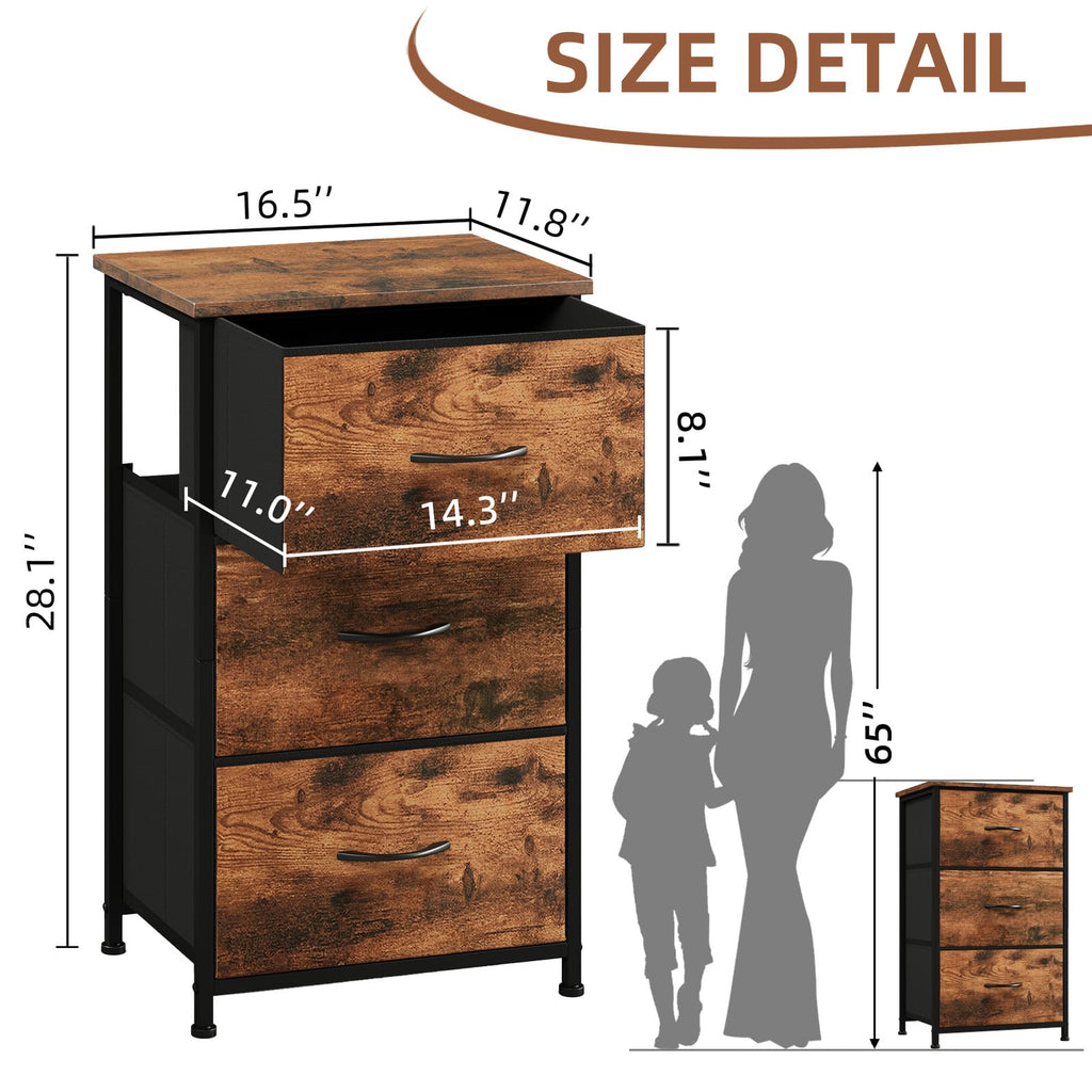 Somdot Nightstand, 3 Drawer Dresser for Bedroom, Bedside Table Night Stand End Table with Fabric Bins for Bedroom Closet Dorm,Black