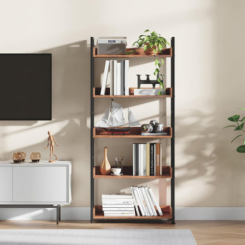 Somdot Bookshelf, 5 Tier Bookshelves with Open Storage, Free Standing Shelving Unit, Industrial Bookcase for Bedroom, Living Room and Home Office, Wood Grain Print
