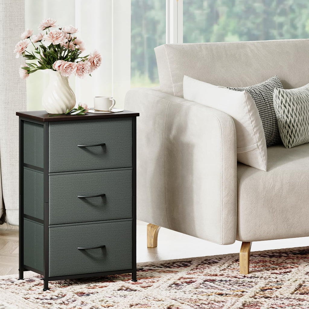 Somdot Nightstand, 3 Drawer Dresser for Bedroom, Bedside Table Night Stand End Table with Fabric Bins for Bedroom Closet Dorm,Black