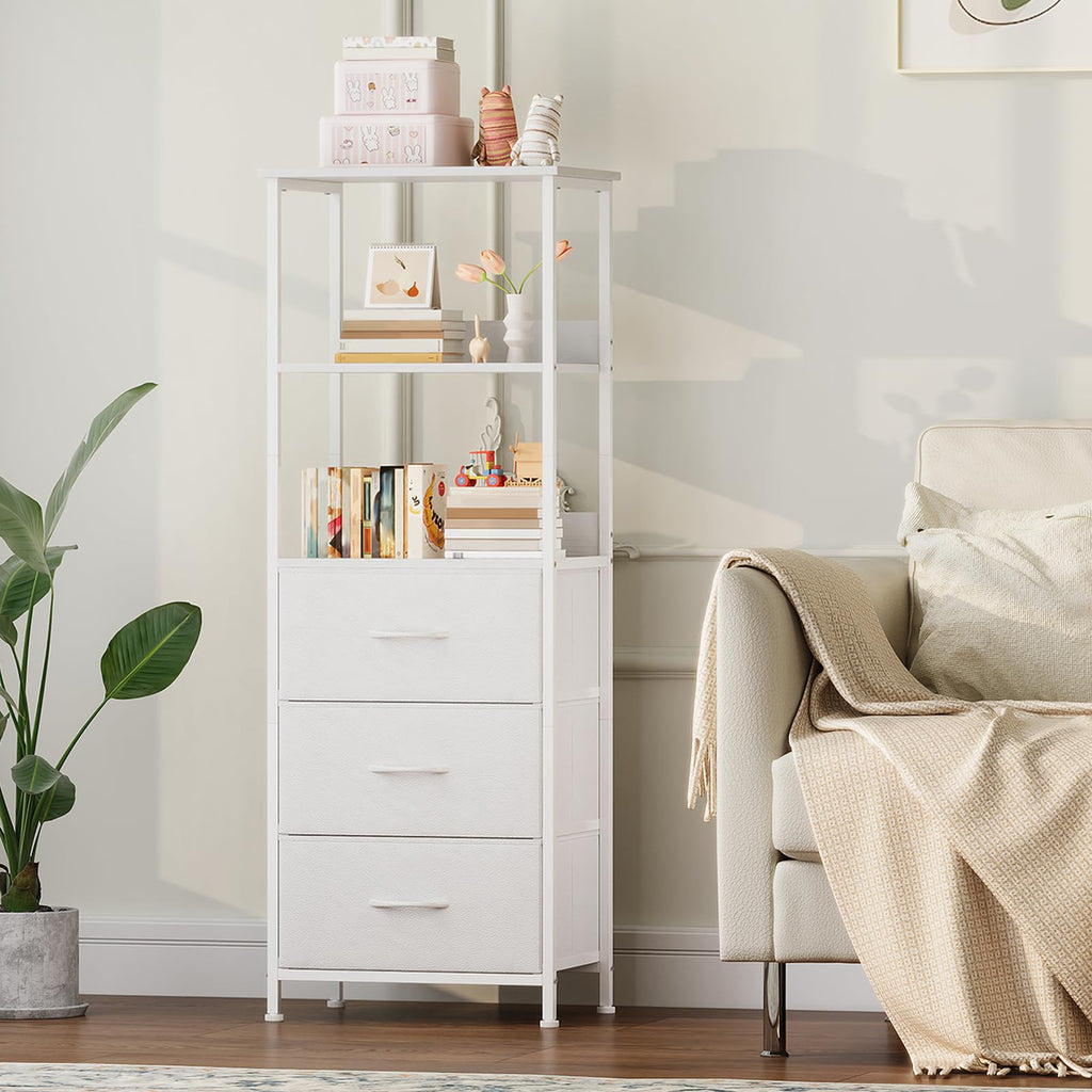 Somdot 5 Tier Bookshelf,Tall Bookcase with 3 Fabric Drawers,Storage Wood Shelf and Metal Frame,Shelving Unit for Living Room,Office,Study,Black