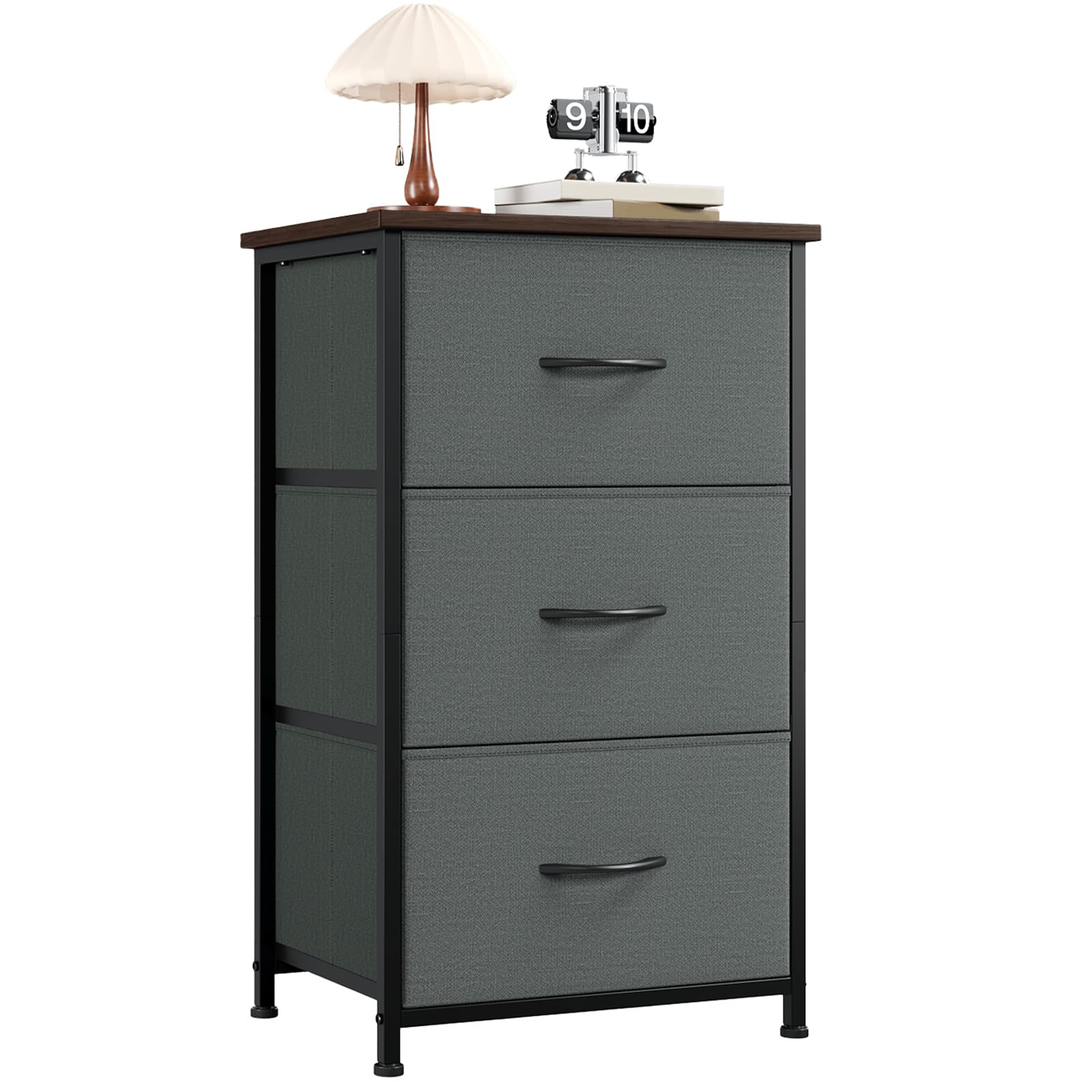 Somdot Nightstand, 3 Drawer Dresser for Bedroom, Bedside Table Night Stand End Table with Fabric Bins for Bedroom Closet Dorm,Black