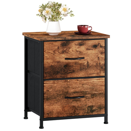 Somdot Nightstand with 2 Drawers, Small Bedside Table with Removable Fabric Bins for Bedroom, Nursery & Living Room - Sturdy Steel Frame, Wood Top, Ash Grey