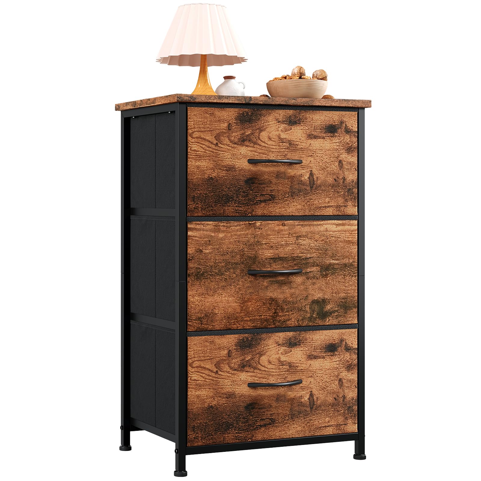 Somdot Nightstand, 3 Drawer Dresser for Bedroom, Bedside Table Night Stand End Table with Fabric Bins for Bedroom Closet Dorm,Black