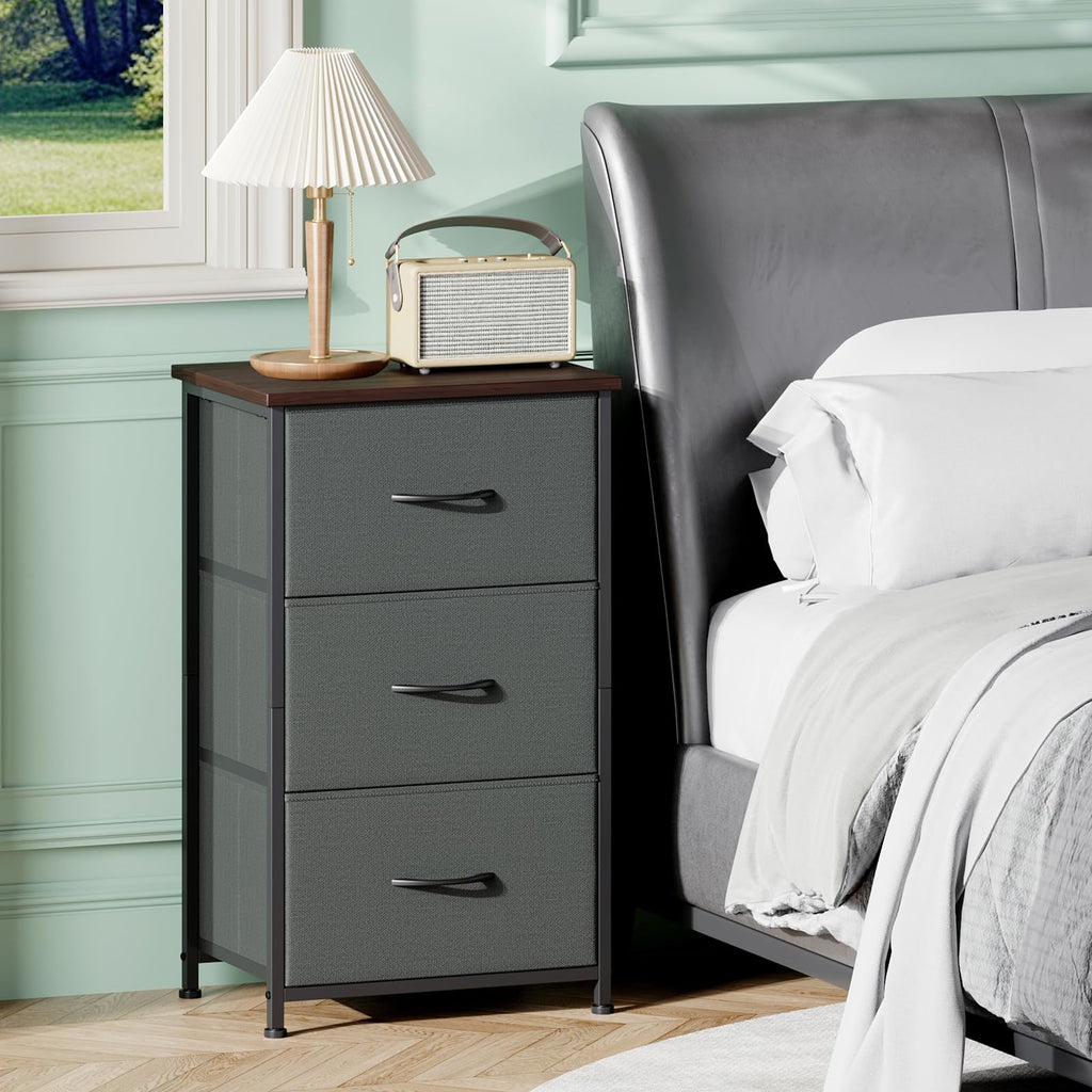 Somdot Nightstand, 3 Drawer Dresser for Bedroom, Bedside Table Night Stand End Table with Fabric Bins for Bedroom Closet Dorm,Black