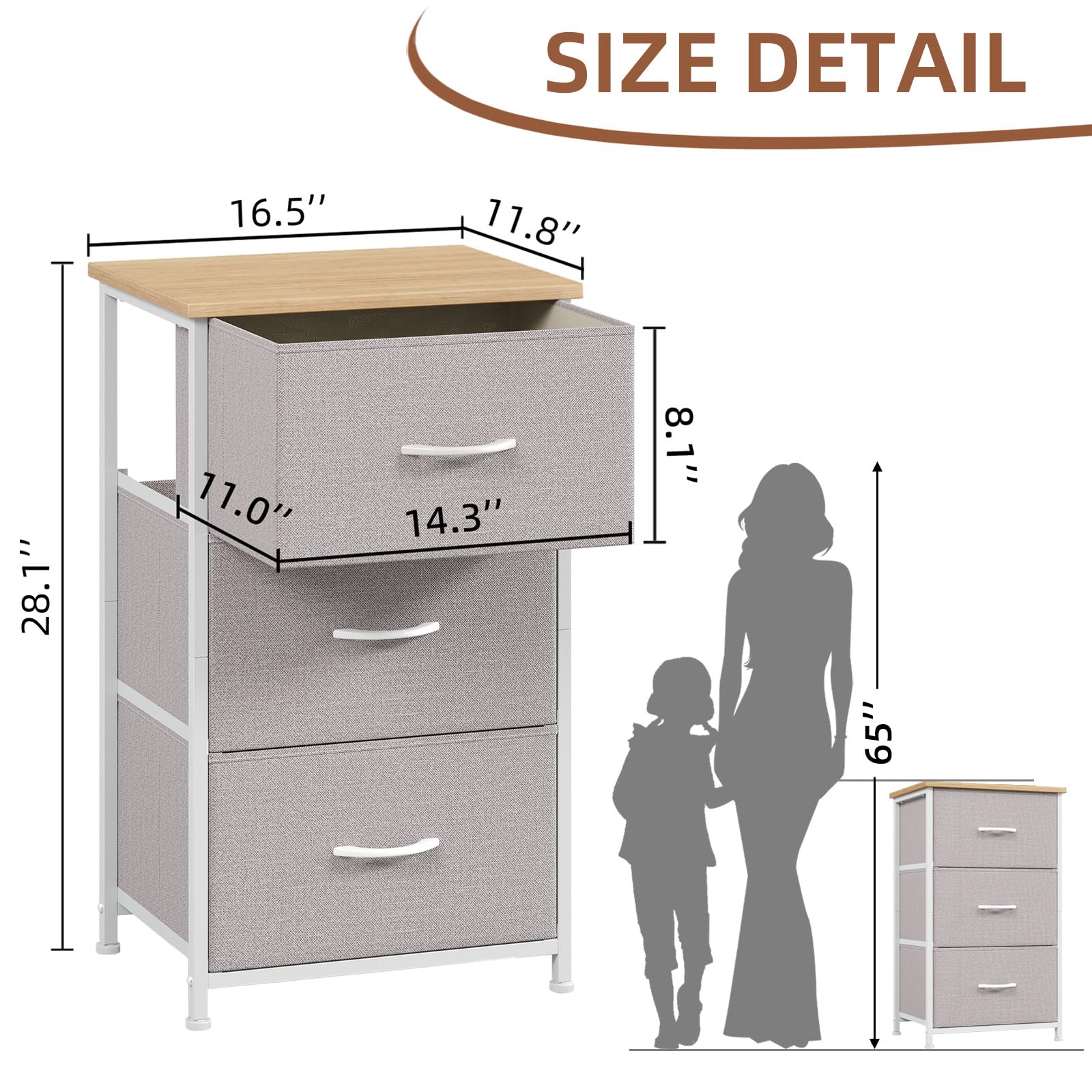 Somdot Nightstand, 3 Drawer Dresser for Bedroom, Bedside Table Night Stand End Table with Fabric Bins for Bedroom Closet Dorm,Black