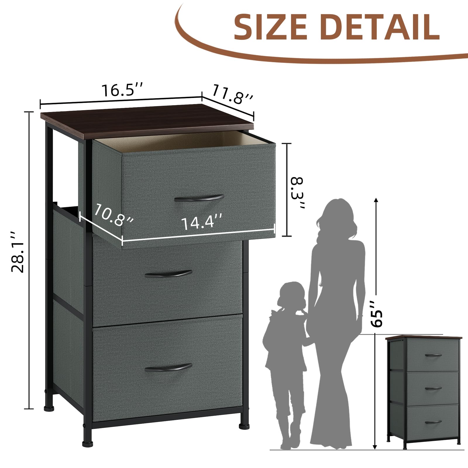 Somdot Nightstand, 3 Drawer Dresser for Bedroom, Bedside Table Night Stand End Table with Fabric Bins for Bedroom Closet Dorm,Black