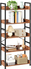 Somdot Bookshelf, 5 Tier Bookshelves with Open Storage, Free Standing Shelving Unit, Industrial Bookcase for Bedroom, Living Room and Home Office, Wood Grain Print