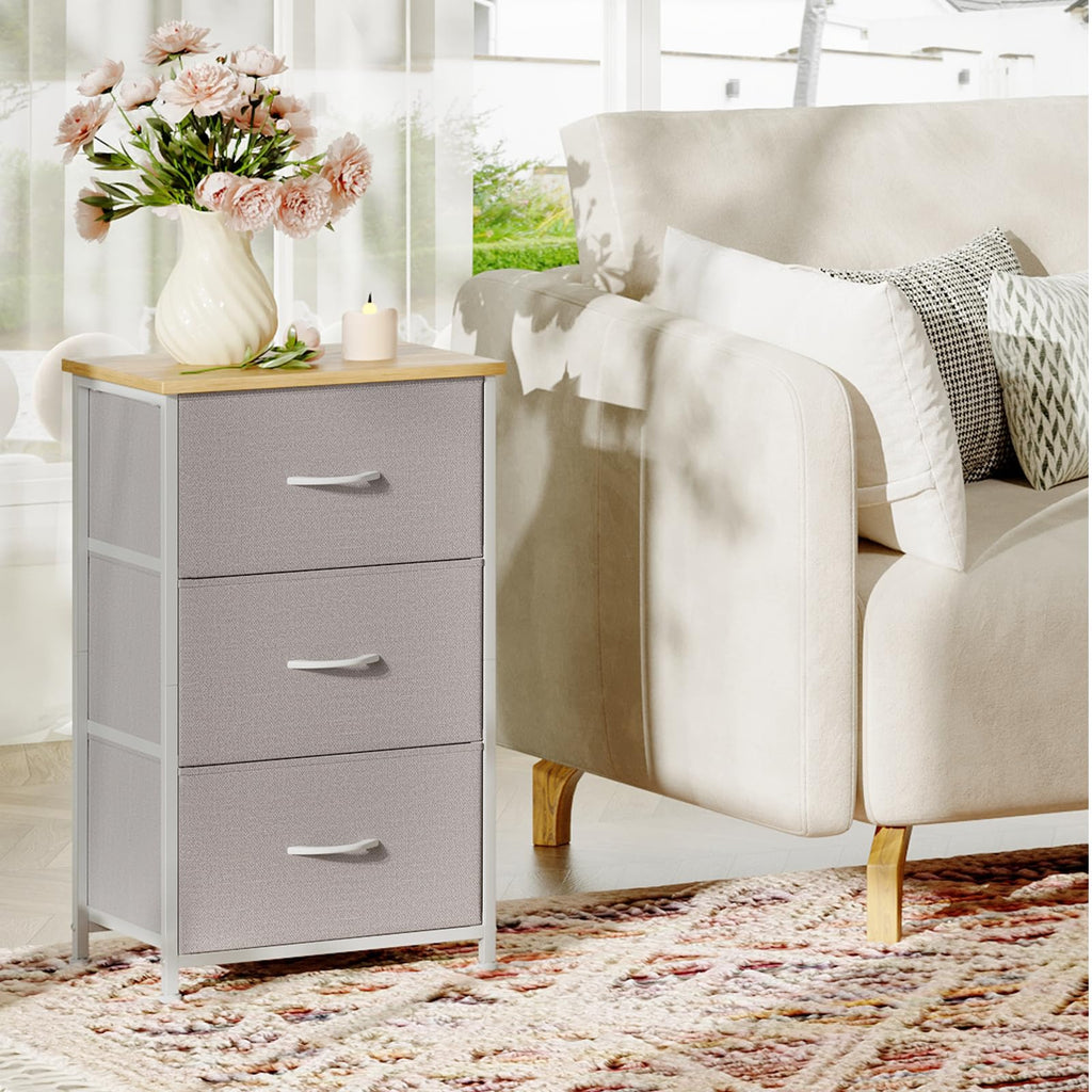 Somdot Nightstand, 3 Drawer Dresser for Bedroom, Bedside Table Night Stand End Table with Fabric Bins for Bedroom Closet Dorm,Black