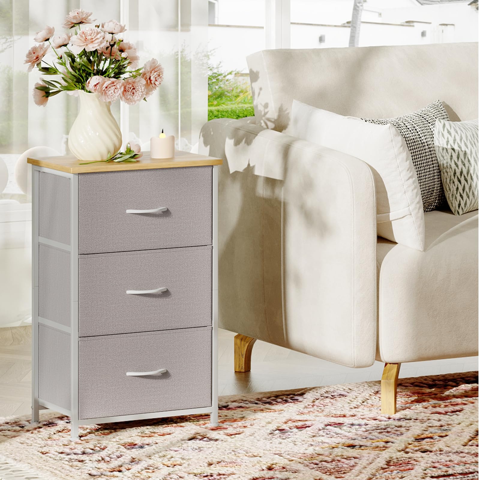 Somdot Nightstand, 3 Drawer Dresser for Bedroom, Bedside Table Night Stand End Table with Fabric Bins for Bedroom Closet Dorm,Black