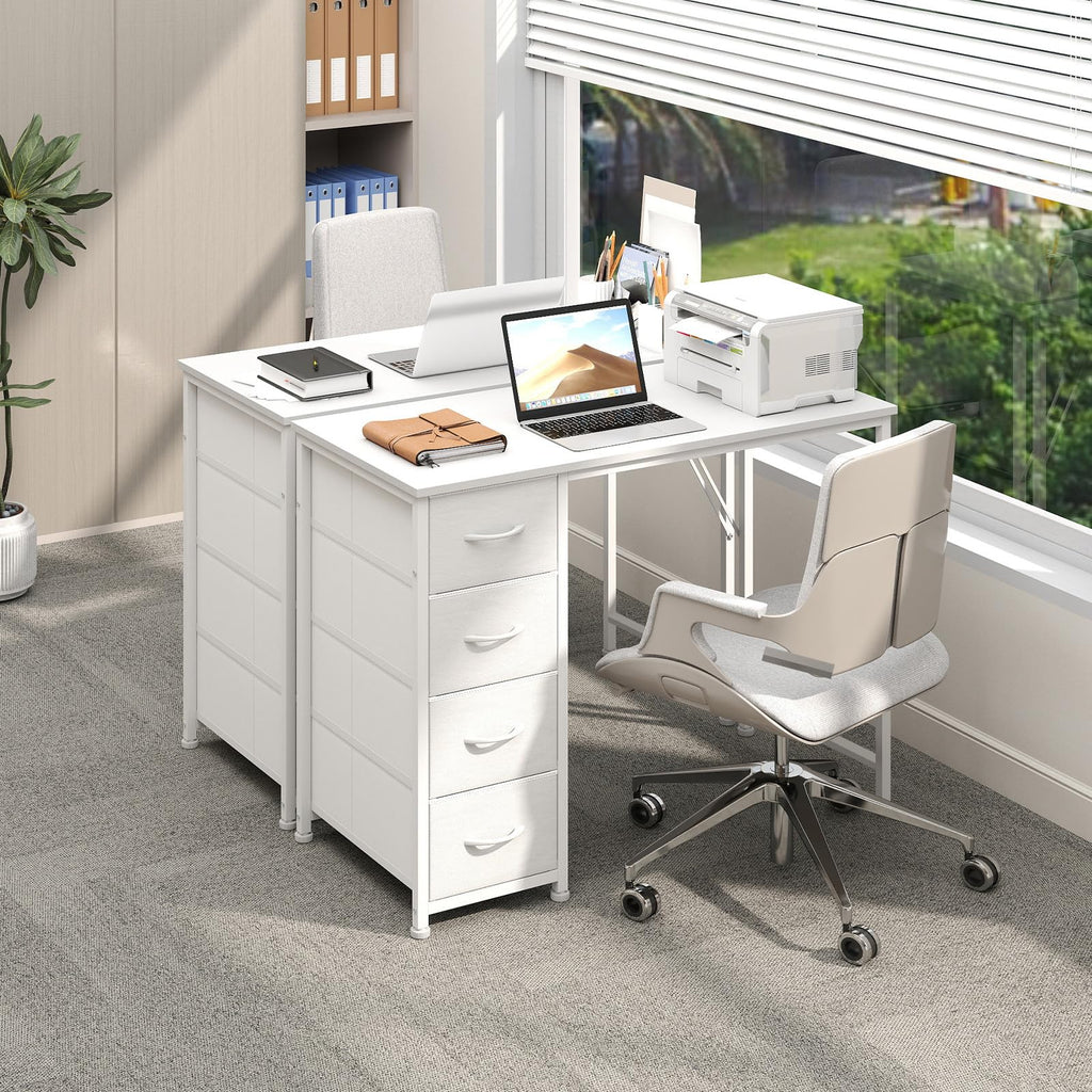 Somdot Computer Desk with 4 Fabric Drawers, 39.4 inch Reversible Home Office Desk, Small Gaming Desk with Drawers, Metal Frame for Home Office, Black