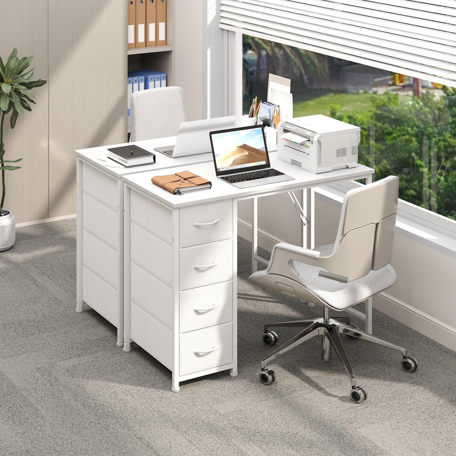 Somdot Computer Desk with 4 Fabric Drawers, 39.4 inch Reversible Home Office Desk, Small Gaming Desk with Drawers, Metal Frame for Home Office, Black