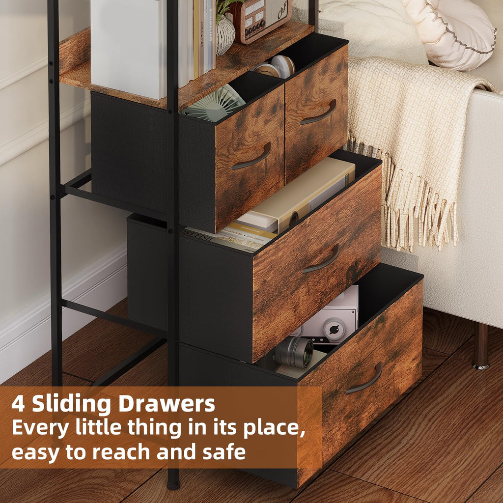 Somdot 5 Tier Bookshelf,Tall Bookcase with 3 Fabric Drawers,Storage Wood Shelf and Metal Frame,Shelving Unit for Living Room,Office,Study,Black