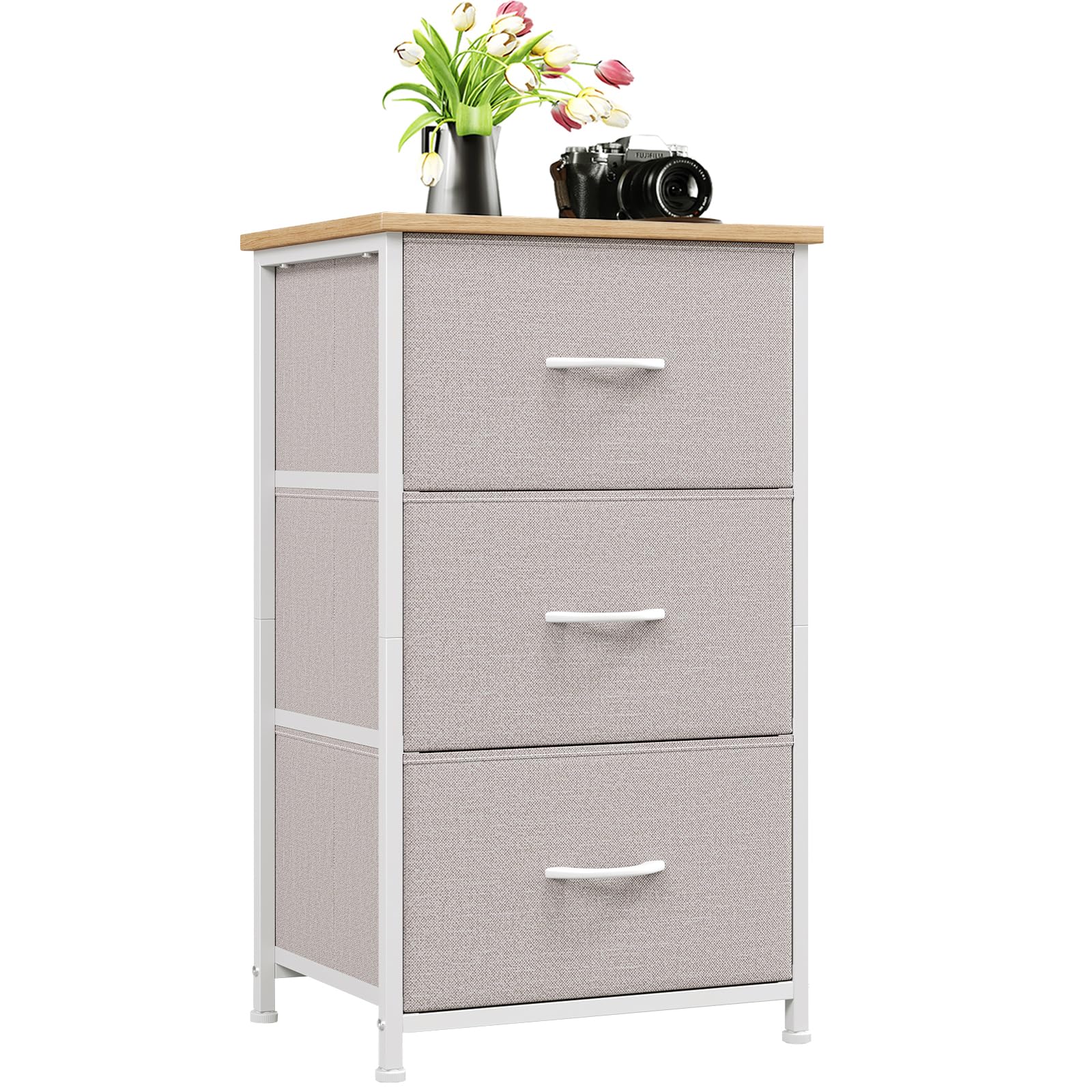 Somdot Nightstand, 3 Drawer Dresser for Bedroom, Bedside Table Night Stand End Table with Fabric Bins for Bedroom Closet Dorm,Black