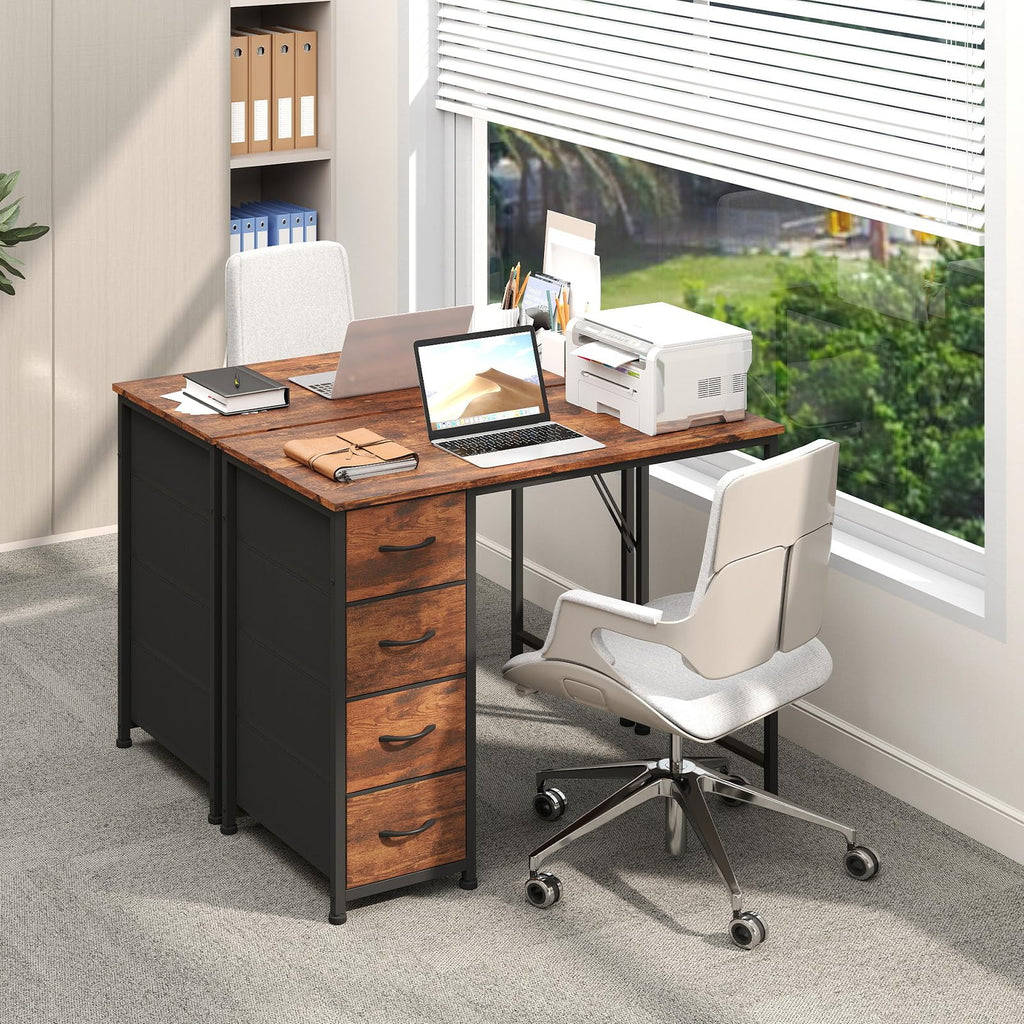 Somdot Computer Desk with 4 Fabric Drawers, 39.4 inch Reversible Home Office Desk, Small Gaming Desk with Drawers, Metal Frame for Home Office, Black