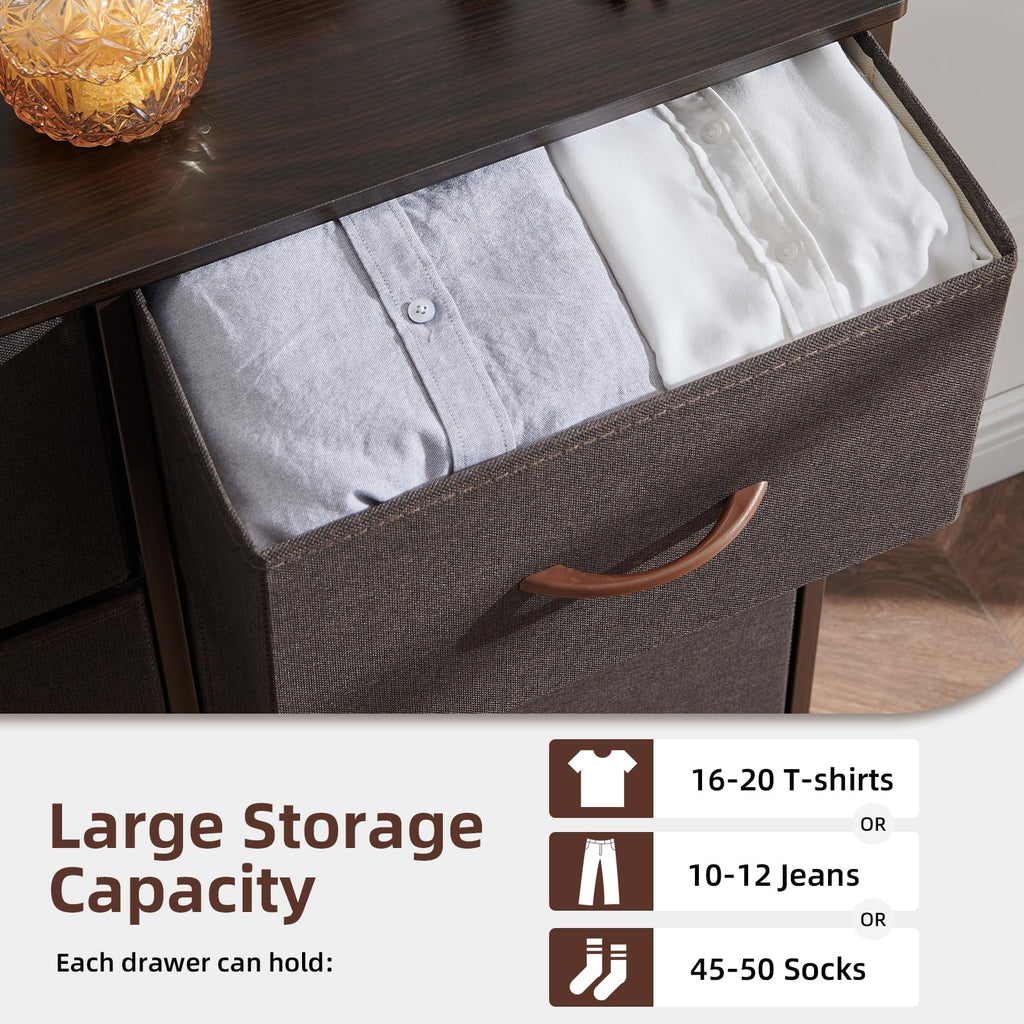 Somdot Nightstand with 2 Drawers, Small Bedside Table with Removable Fabric Bins for Bedroom, Nursery & Living Room - Sturdy Steel Frame, Wood Top, Ash Grey