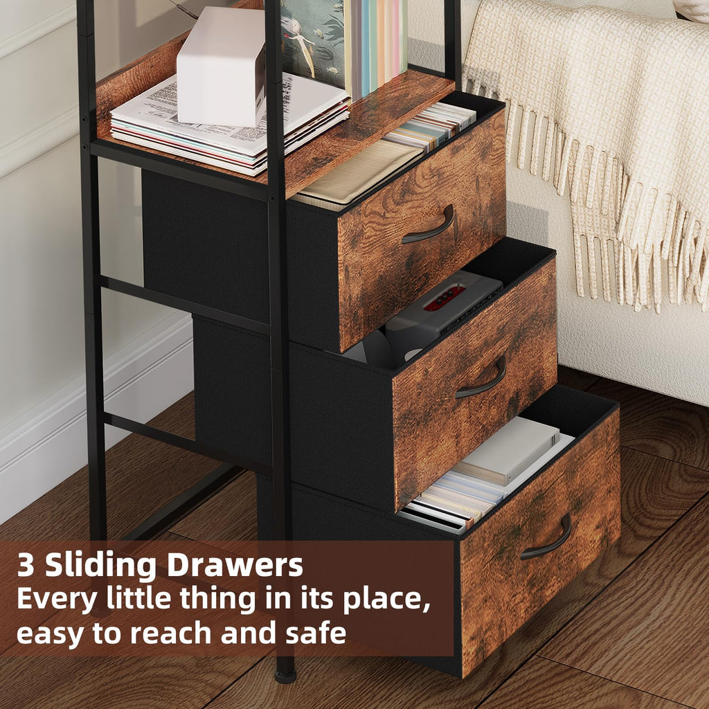 Somdot 5 Tier Bookshelf,Tall Bookcase with 3 Fabric Drawers,Storage Wood Shelf and Metal Frame,Shelving Unit for Living Room,Office,Study,Black