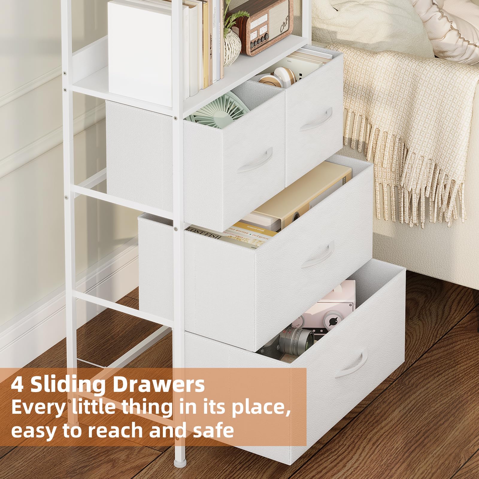 Somdot 5 Tier Bookshelf,Tall Bookcase with 3 Fabric Drawers,Storage Wood Shelf and Metal Frame,Shelving Unit for Living Room,Office,Study,Black