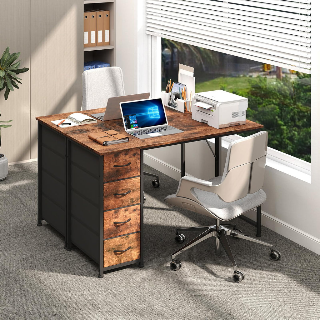 Somdot Computer Desk with 4 Fabric Drawers, 39.4 inch Reversible Home Office Desk, Small Gaming Desk with Drawers, Metal Frame for Home Office, Black