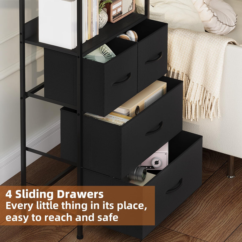 Somdot 5 Tier Bookshelf,Tall Bookcase with 3 Fabric Drawers,Storage Wood Shelf and Metal Frame,Shelving Unit for Living Room,Office,Study,Black
