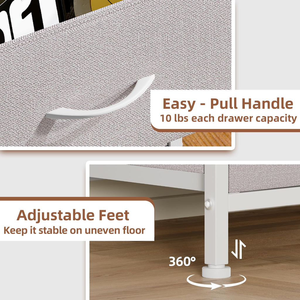 Somdot Nightstand with 2 Drawers, Small Bedside Table with Removable Fabric Bins for Bedroom, Nursery & Living Room - Sturdy Steel Frame, Wood Top, Ash Grey