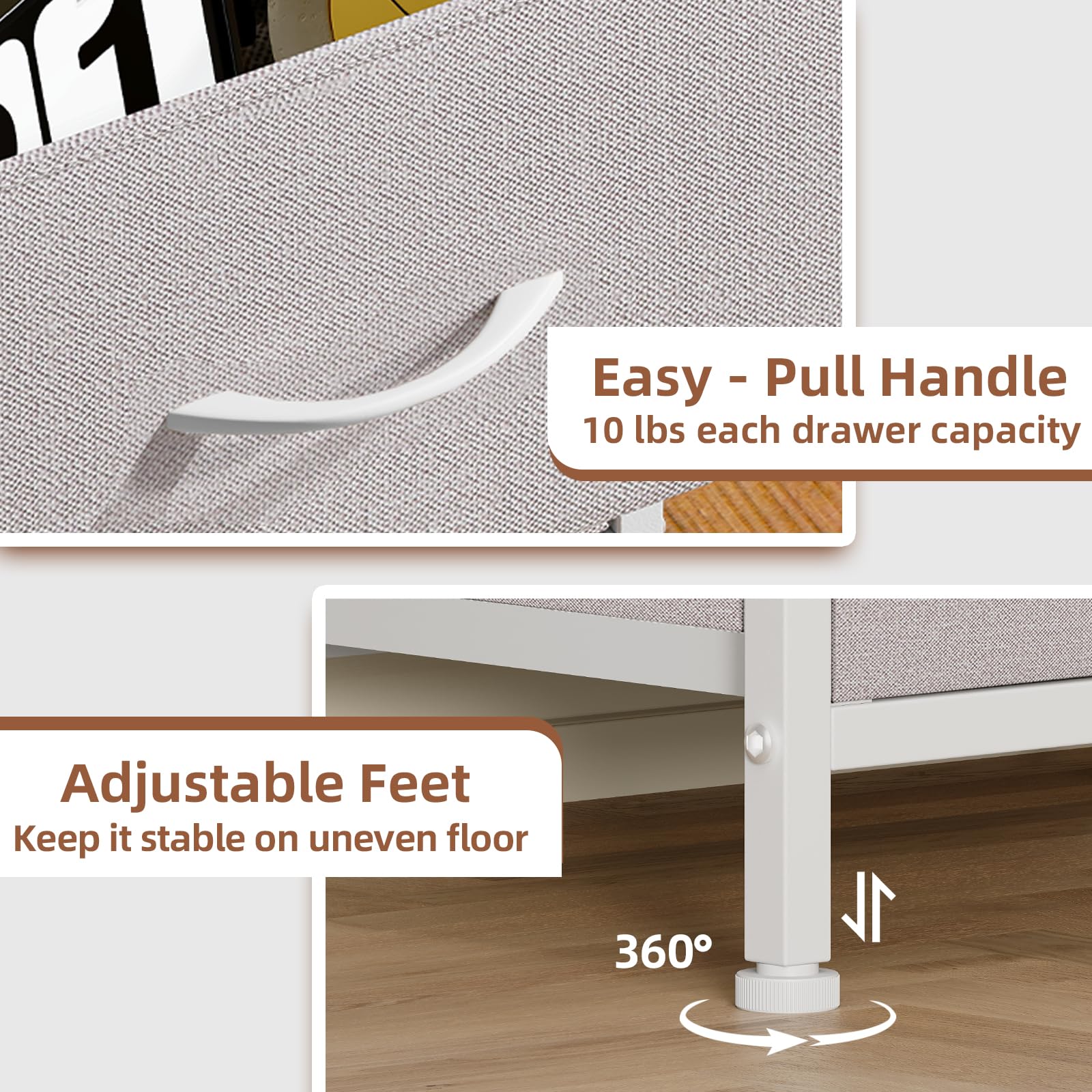 Somdot Nightstand with 2 Drawers, Small Bedside Table with Removable Fabric Bins for Bedroom, Nursery & Living Room - Sturdy Steel Frame, Wood Top, Ash Grey