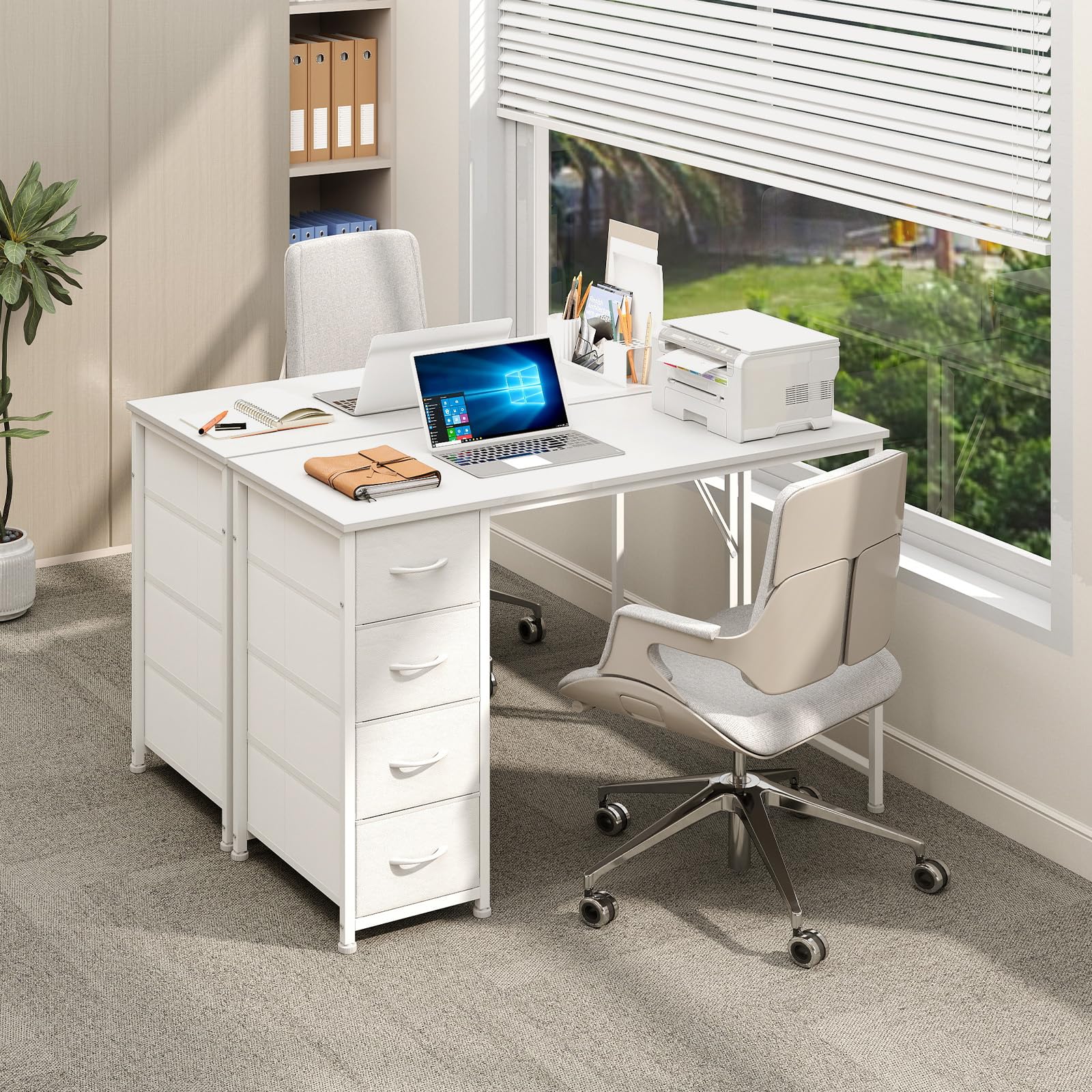 Somdot Computer Desk with 4 Fabric Drawers, 39.4 inch Reversible Home Office Desk, Small Gaming Desk with Drawers, Metal Frame for Home Office, Black