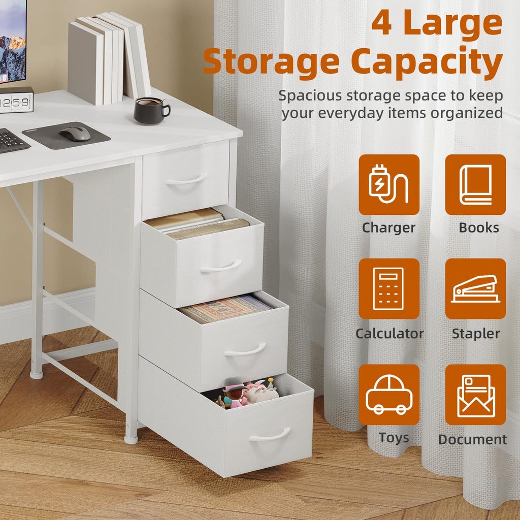 Somdot Computer Desk with 4 Fabric Drawers, 39.4 inch Reversible Home Office Desk, Small Gaming Desk with Drawers, Metal Frame for Home Office, Black
