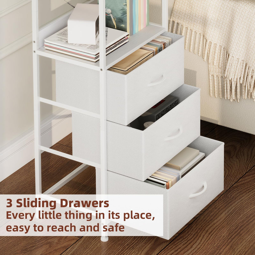 Somdot 5 Tier Bookshelf,Tall Bookcase with 3 Fabric Drawers,Storage Wood Shelf and Metal Frame,Shelving Unit for Living Room,Office,Study,Black