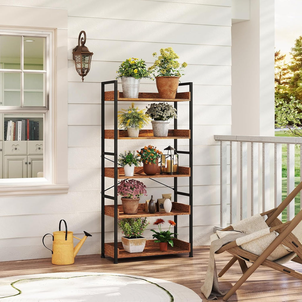 Somdot Bookshelf, 5 Tier Bookshelves with Open Storage, Free Standing Shelving Unit, Industrial Bookcase for Bedroom, Living Room and Home Office, Wood Grain Print
